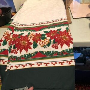 Vintage - Green and Red Christmas tablecloth fabric 60” by 160”. So many ideas!